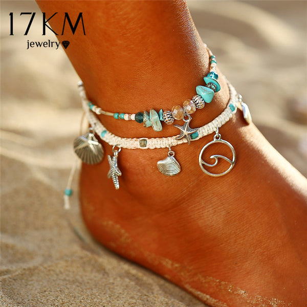 17KM Bohemian Starfish Stone Anklets Set